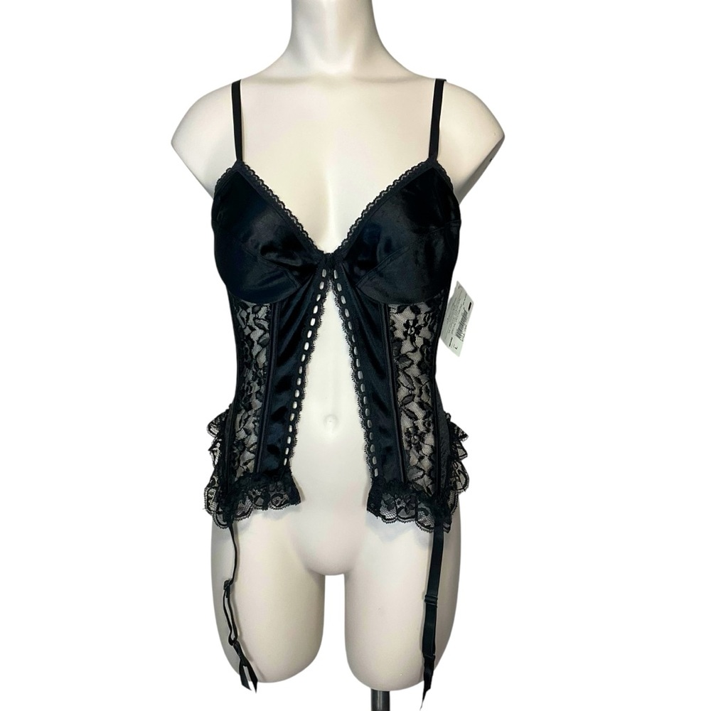 VINTAGE Lingerie Set sz Small Fit Lace Bustier Matching Panties Black NWT